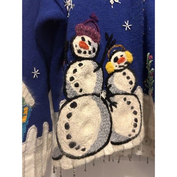 Design Options Winter Holiday Christmas Cardigan Sweater Snowman Size Large Cozy - Picture 2 of 7
